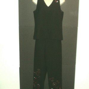 Yves Cossette Depeche Capri/Top Set Women's Size 10 Black Embellished
